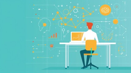 Poster - machine learning analytics, scientific research, flat design illustration