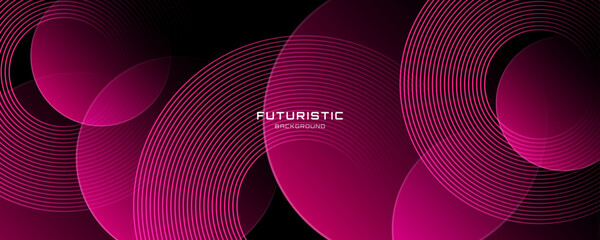 Poster - 3d pink abstract background overlap layer on dark space with circles shape effect decoration. modern