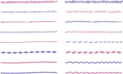 イラスト素材：ライン素材のあしらい　手書きのシンプルでかわいい罫線　ピンク　紫. simple hand draw borders