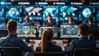 © thekob5123 - a group of crisis communication experts in a futuristic command center, coordinating their response strategy with advanced communication tools, offering ample copy space for text