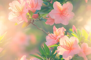 Wall Mural - Vibrant pink flowers in bloom, set against a sunny backdrop, creating a cheerful and lively floral scene.