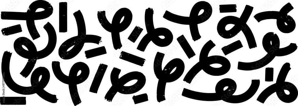 Abstract modern geometric curved Wavy and swirled brush strokes vector  ornament background. abstract shapes in doodle grunge style.