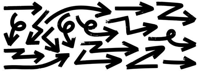 Leinwandbilder - Set of Hand drawn vector arrows doodle on white background. Bold brush drawn arrows. design element vector illustration.