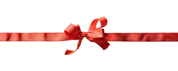 Elegant red ribbon with a bow on a white background. Perfect for gift wrapping, decoration, and celebrations. High-quality stock photo.