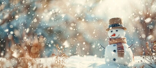 Aufkleber - Winter setting with a snowman in a vintage style, with a prominent copy space image.
