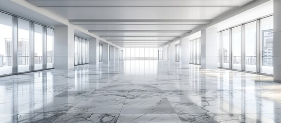 Poster - Modern office building with an expansive empty marble floor, perfect for a copy space image.