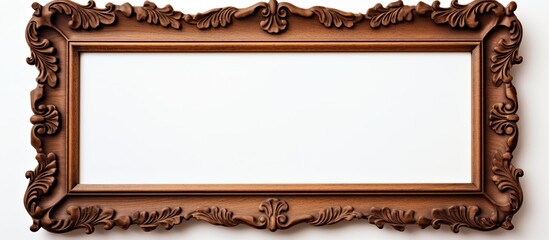 Sticker - Classic vintage brown wooden frame with cut-out canvas against a white backdrop with ample copy space image.