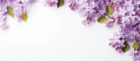 Aufkleber - A stunning spring-themed mockup featuring fresh lilac flowers and petals against a white backdrop with space for text, ideal for a flat lay or top-view composition.
