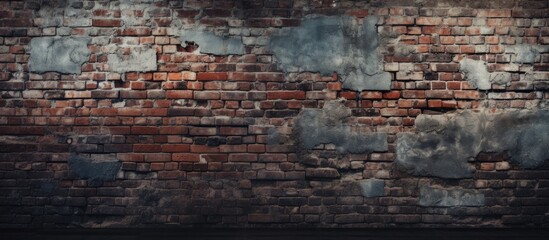 Poster - Grunge background with dark brick wall texture and copy space image.