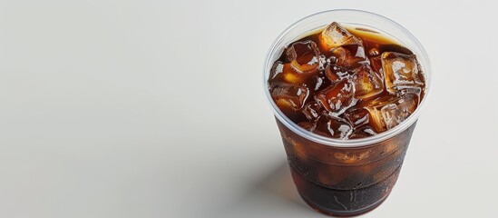 Aufkleber - Iced mocha coffee in a plastic cup can be taken home and placed on a separate white background with a clipping path for a copy space image.