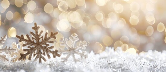 Poster - Festive Christmas decoration featuring snowflakes against a backdrop with a background, perfect for a copy space image.