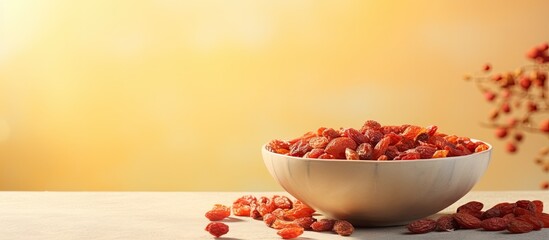 Poster - Light background enhances bowl filled with dried barberries, creating an appealing copy space image.