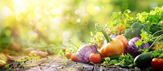 Poster - Fresh organic vegetables harvested from eco-friendly farms in summer or autumn for healthy eating and gardening, agriculture, and cultivation with copy space image.
