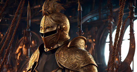 Abstract dark knight in golden armor