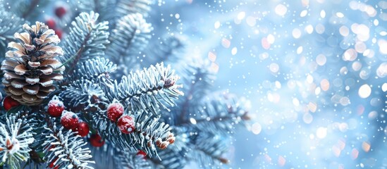 Poster - Winter-themed Merry Christmas card with a Happy New Year message and room for text on a copy space image.
