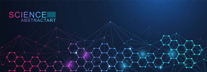 Poster - Abstract technology connect background lines and dots with hexagons. Modern hexagons technology concept design background. Vector illustration.