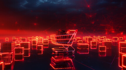 Poster - background  of online shopping with digital glowing cubes