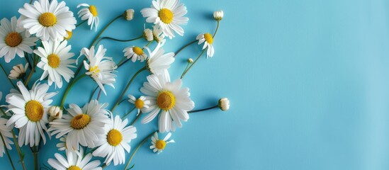Aufkleber - A Bank with a handle and white daisies on a blue background providing copy space image.