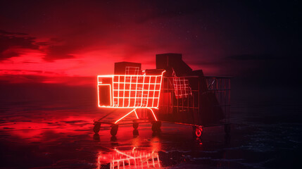 Poster - background  of online shopping with digital glowing cubes