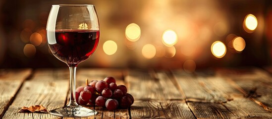 Aufkleber - Composition featuring a tempting red wine on a rustic wooden table with copy space image.