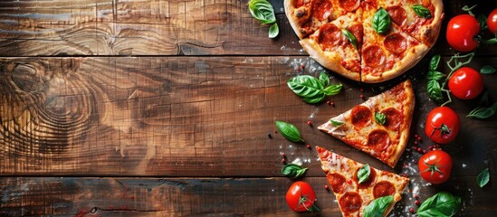 Aufkleber - Restaurant table with pizza slices, giving the image an attractive copy space image.