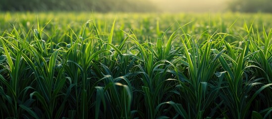 Aufkleber - Capture a detailed image of sugarcane plants thriving in a field with plenty of space for additional content around it.