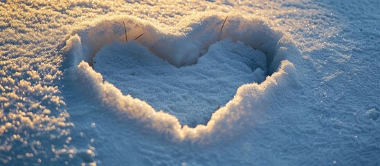 Sticker - A heart-shaped figure carved into the snow with a blank area for additional content, known as a copy space image.