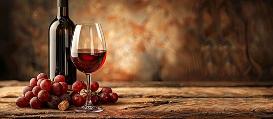 Aufkleber - Composition featuring a tempting red wine on a rustic wooden table with copy space image.