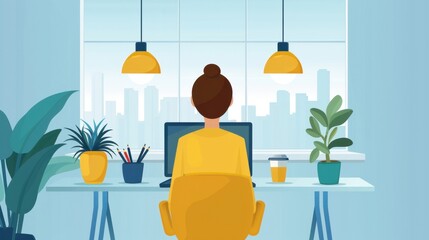 Poster - Remote work efficiency, streamlined home office setup, flat design illustration