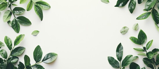 Poster - A white backdrop showcasing vibrant green leaves for a copy space image.