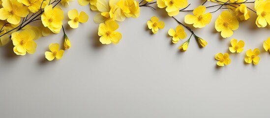 Aufkleber - Paper background adorned with bright yellow spring flowers, ideal for copy space image.