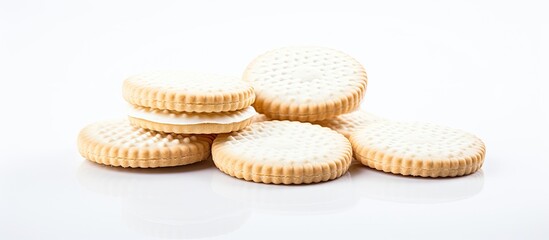 Poster - White biscuits set against a white backdrop allowing for copy space image.