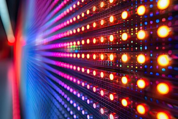 Poster - Colorful LED light panel with vibrant, multicolored lights, creating an abstract and futuristic background. Perfect for technology and event themes.