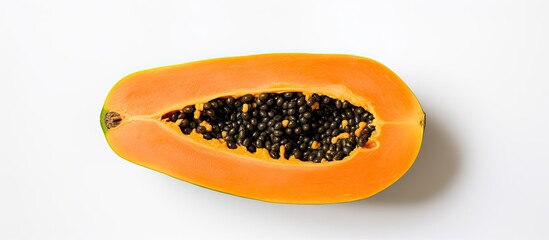 Poster - Top view of half a ripe papaya on a white background with copy space image included.