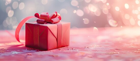 Canvas Print - Vibrant red present box on a soft pink backdrop with a festive design, conveying warm holiday wishes. Ideal for festive occasions, featuring copy space image.