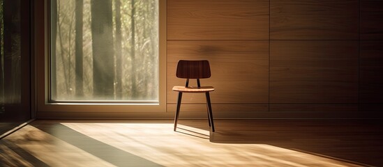 Poster - A chair stands in line inside a building, basking in the morning sunlight, with a copy space image.