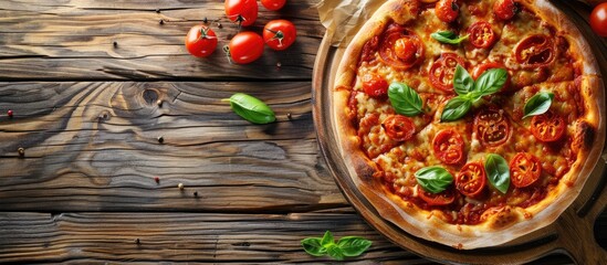 Poster - Freshly baked traditional Italian pizza with copy space image.