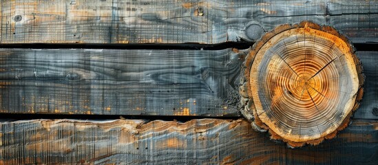 Aufkleber - Background of a wooden wall with a log in the copy space image.