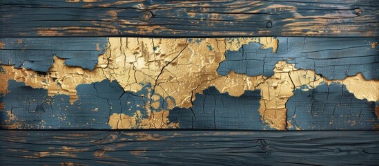 Poster - Cracked gold paint adorns weathered wood, providing a vintage aesthetic with space for text or images.