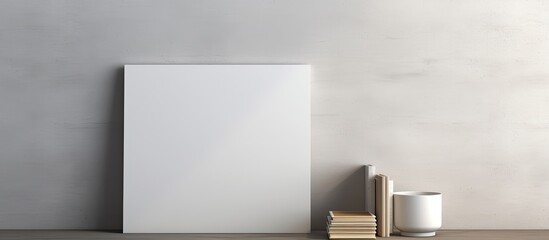 Leinwandbilder - Stretched cotton canvas with copy space image on white canvas mockup displayed on a shelf against a wall, creating shadows.
