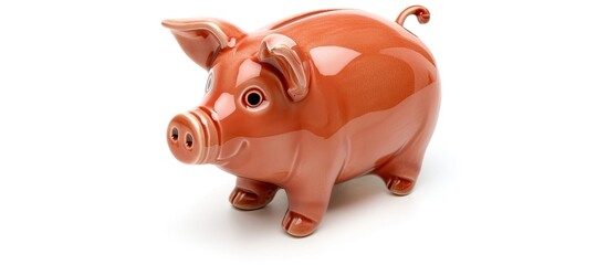 Poster - Piggy bank shaped like a pig with white background and copy space image.