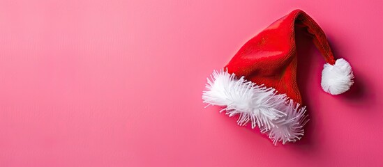 Poster - Pink background with a Santa Claus hat for a copy space image.