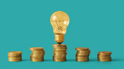 Poster - a stack of coins with a light bulb on top. the light bulb represents an idea or a new concept