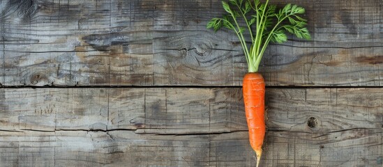 Poster - Cookbook with a carrot displayed on a rustic wooden surface, creating an appealing copy space image.