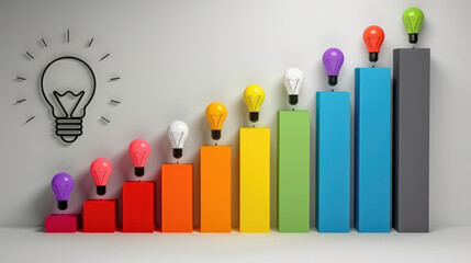 Poster - a series of colorful light bulbs are arranged in a row, with a single light bulb in the middle. the 