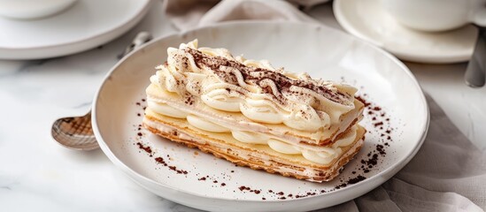 Poster - Delicious white chocolate eclair dessert with a copy space image.