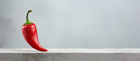 Poster - Close-up of a red chili pepper pod against a grey concrete backdrop with selective focus and ample copy space image.