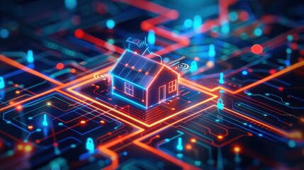 Poster - Smart home setup with energy-efficient devices, sustainable and modern.