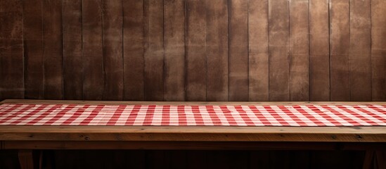 Aufkleber - A wooden table with a checkered tablecloth providing a charming backdrop for a versatile copy space image.
