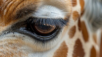 Poster -  A tight shot of a giraffe's eye, its facial features softly out of focus